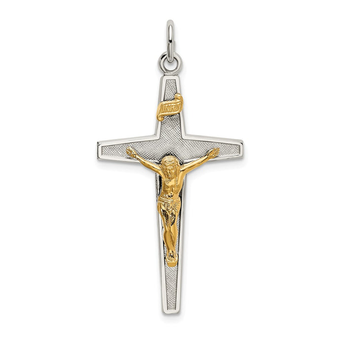 Million Charms 925 Sterling Silver & Gold-Plated Polished, Textured Inri Relgious Crucifix Pendant