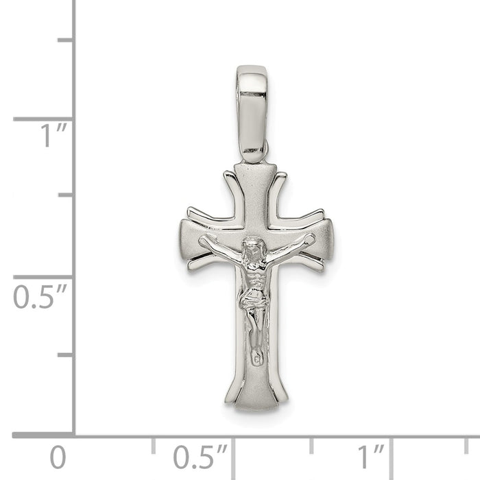 Million Charms 925 Sterling Silver Satin & Polished Relgious Crucifix Pendant