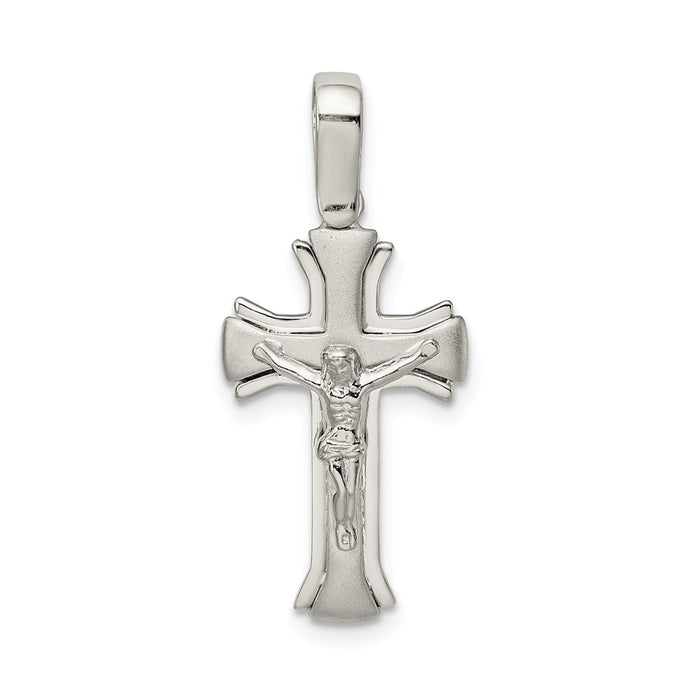 Million Charms 925 Sterling Silver Satin & Polished Relgious Crucifix Pendant