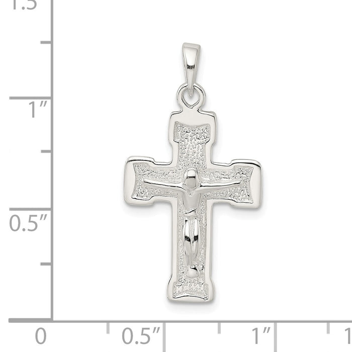 Million Charms 925 Sterling Silver Polished, Textured Relgious Crucifix Pendant