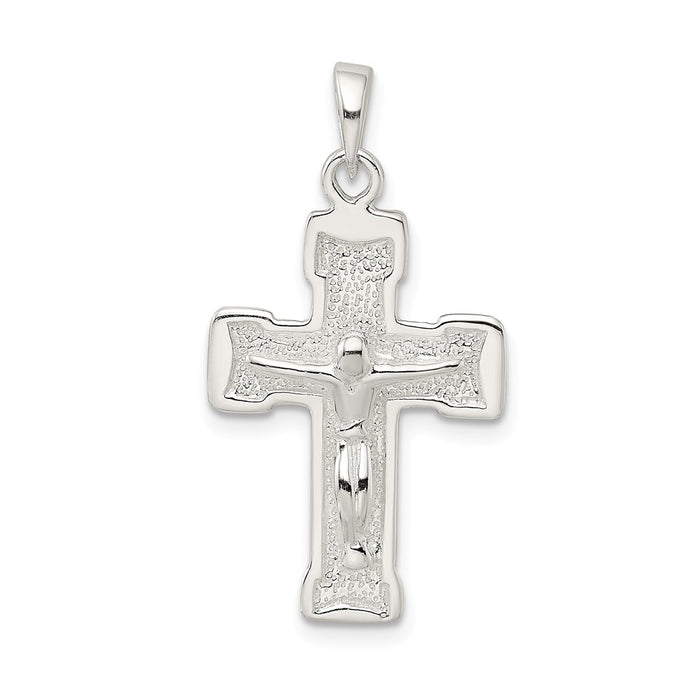 Million Charms 925 Sterling Silver Polished, Textured Relgious Crucifix Pendant