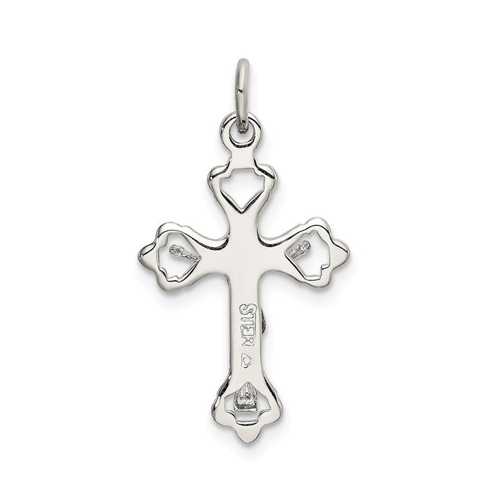 Million Charms 925 Sterling Silver Gold-Plated Satin & Diamond-Cut Budded Relgious Crucifix Pendant