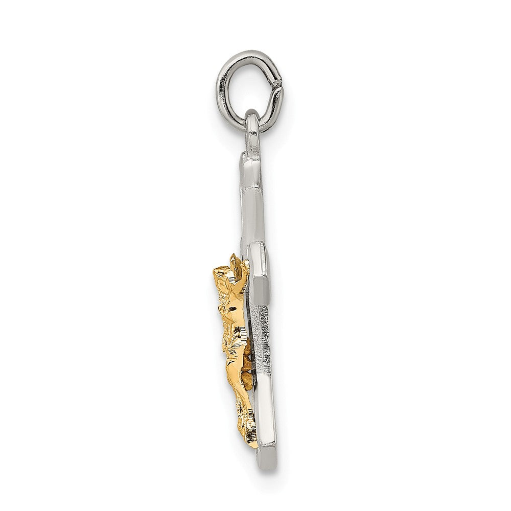 Million Charms 925 Sterling Silver & Gold-Plated Polished Satin & Diamond-Cut Relgious Crucifix Pendant