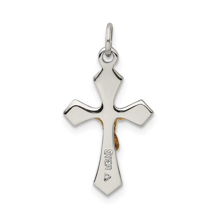 Million Charms 925 Sterling Silver & Gold-Plated Polished Satin & Diamond-Cut Relgious Crucifix Pendant