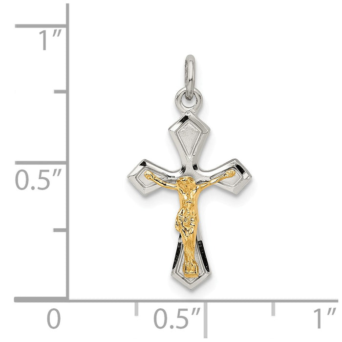 Million Charms 925 Sterling Silver & Gold-Plated Polished Satin & Diamond-Cut Relgious Crucifix Pendant
