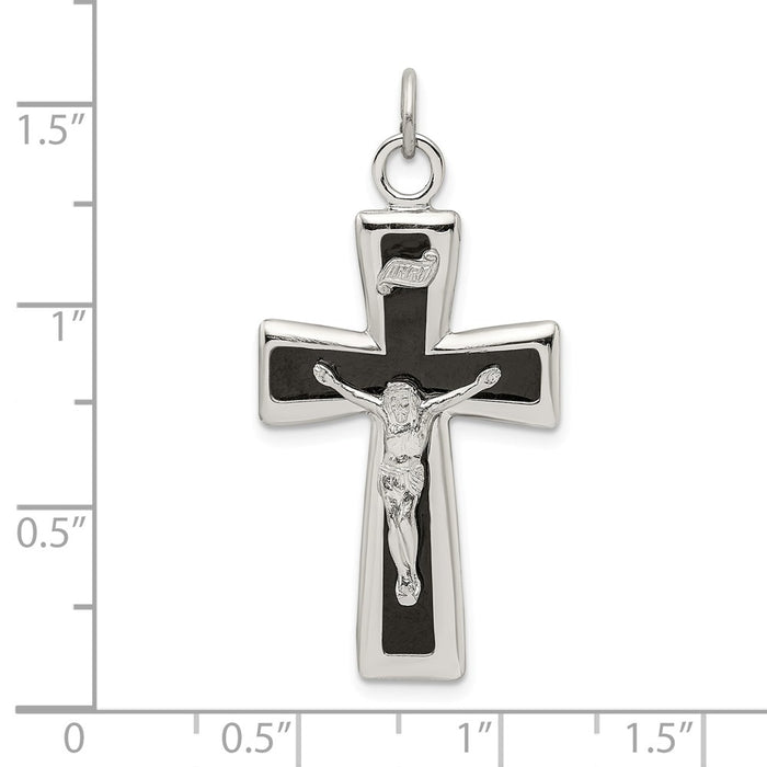 Million Charms 925 Sterling Silver Black Epoxy Inri Relgious Crucifix Pendant