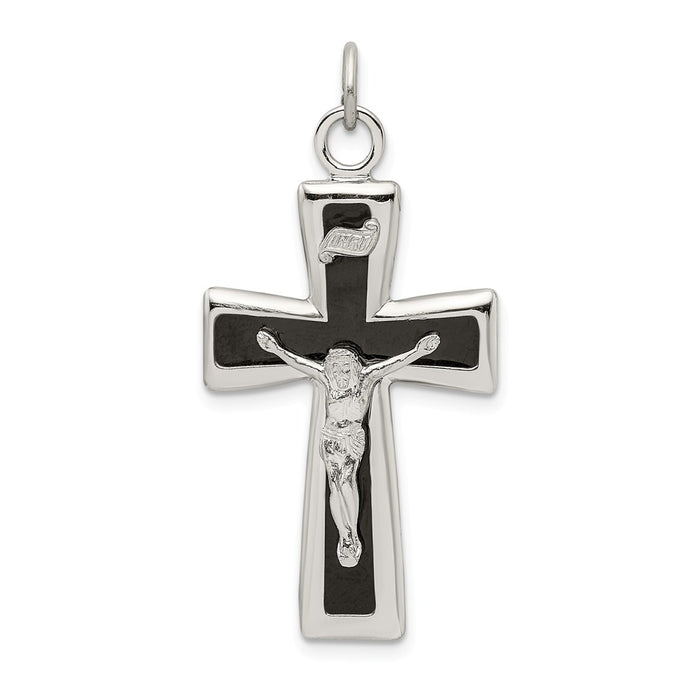 Million Charms 925 Sterling Silver Black Epoxy Inri Relgious Crucifix Pendant