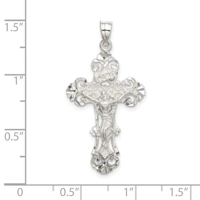 Million Charms 925 Sterling Silver Diamond Cut Inri Relgious Crucifix Pendant