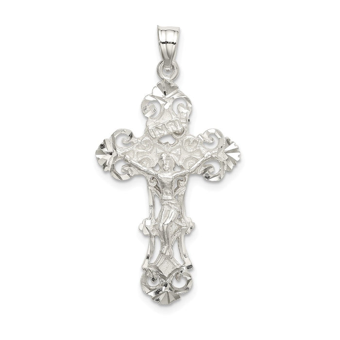 Million Charms 925 Sterling Silver Diamond Cut Inri Relgious Crucifix Pendant