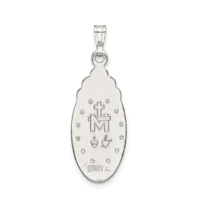 Million Charms 925 Sterling Silver Satin & Diamond-Cut Epoxy & Crystal Religious Miraculous Medal Pendant