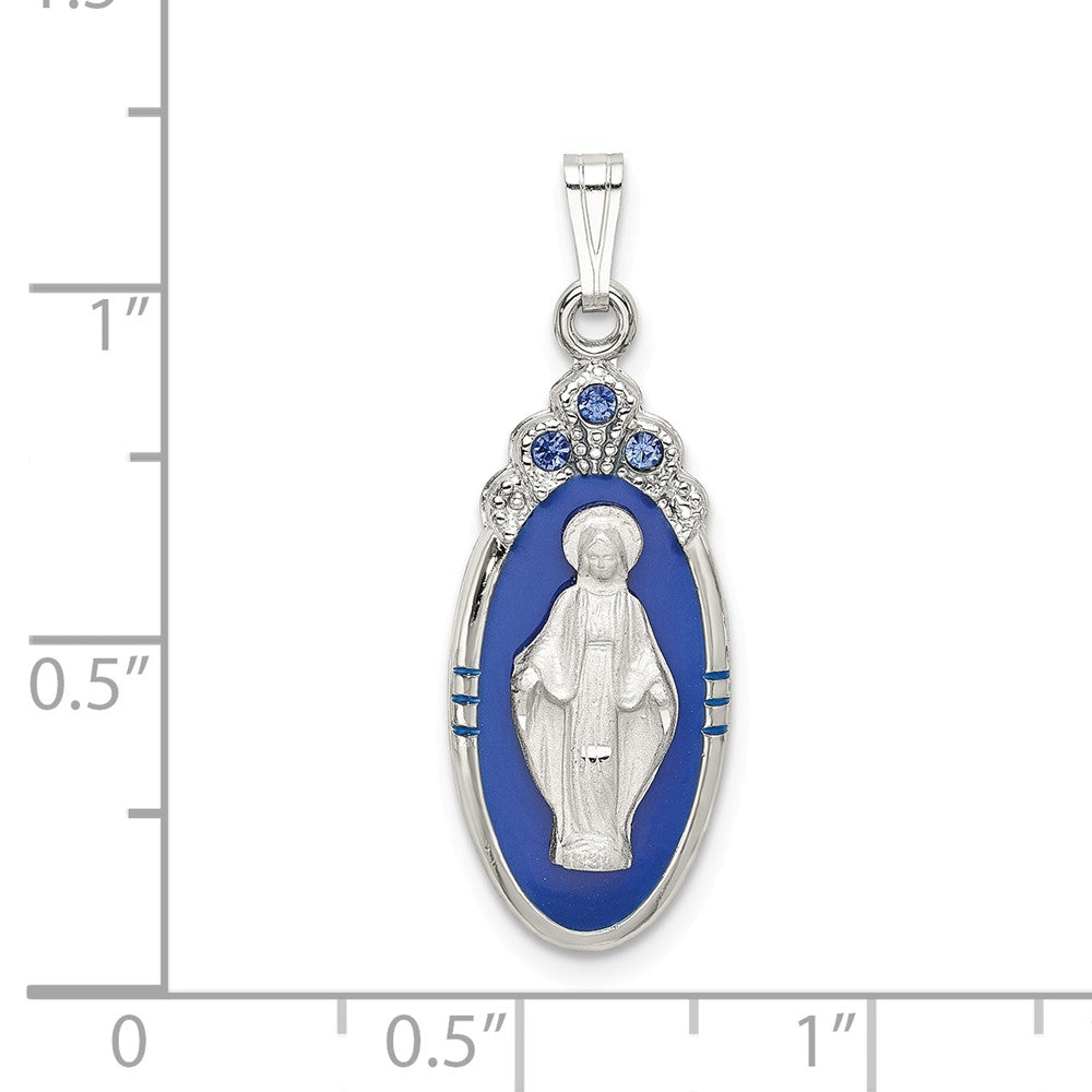 Million Charms 925 Sterling Silver Satin & Diamond-Cut Epoxy & Crystal Religious Miraculous Medal Pendant