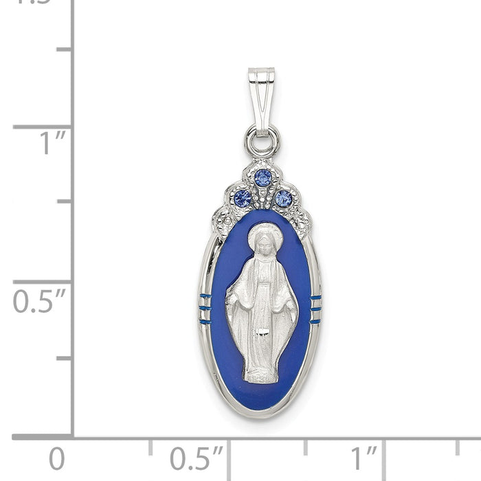 Million Charms 925 Sterling Silver Satin & Diamond-Cut Epoxy & Crystal Religious Miraculous Medal Pendant