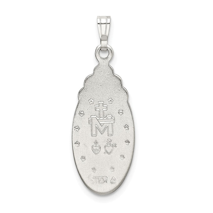 Million Charms 925 Sterling Silver White Epoxy & Crystal Religious Miraculous Medal Pendant