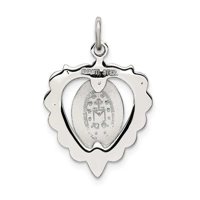 Million Charms 925 Sterling Silver Epoxy & Crystal Religious Miraculous Medal Heart Pendant