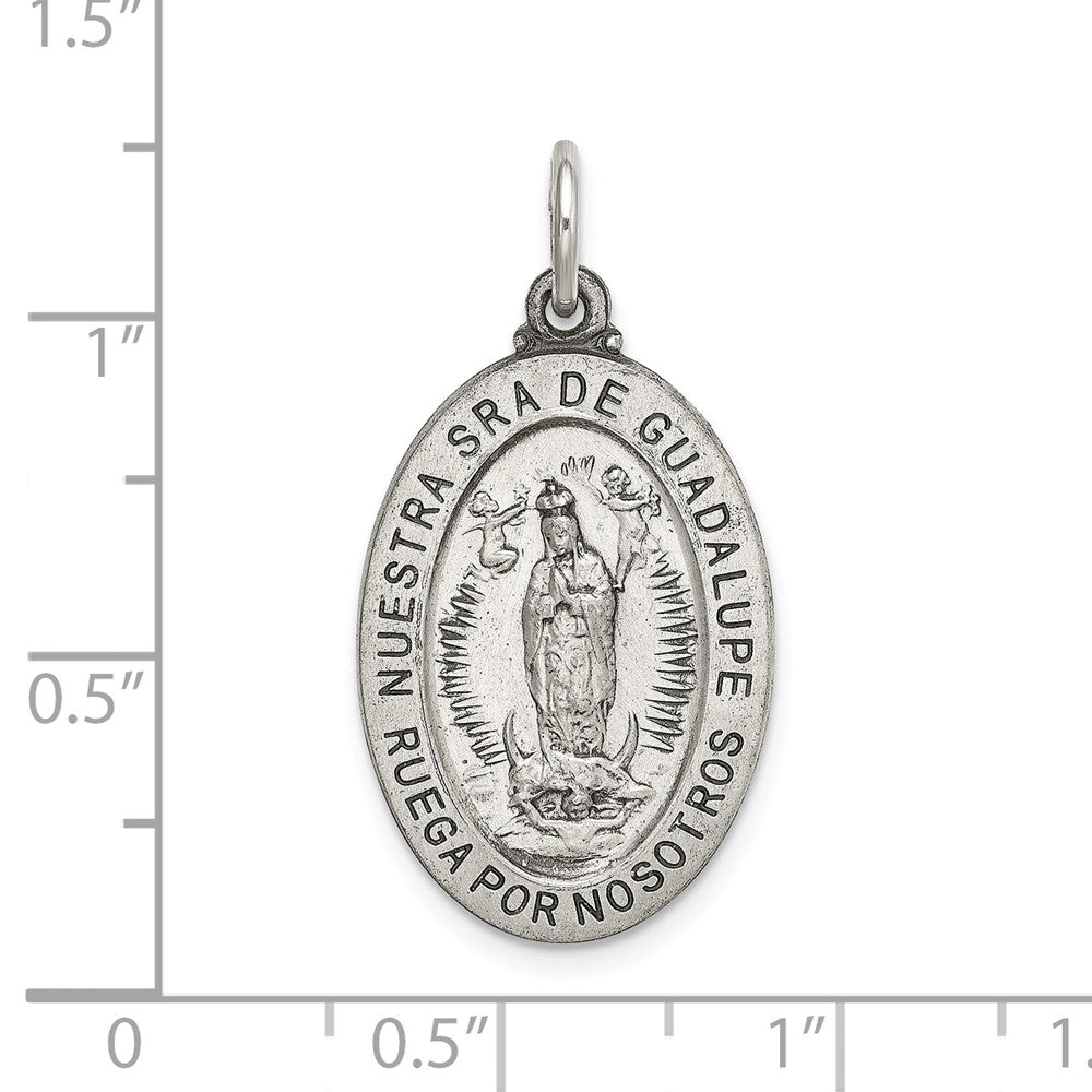 Million Charms 925 Sterling Silver Satin Antiqued Spanish Lady Of Guadalupe Medal Pendant