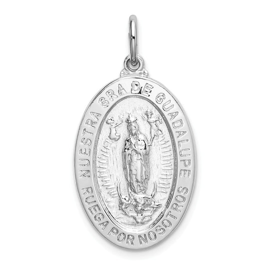 Million Charms 925 Sterling Silver Rhodium-Plated Spanish Lady Of Guadalupe Medal Pendant