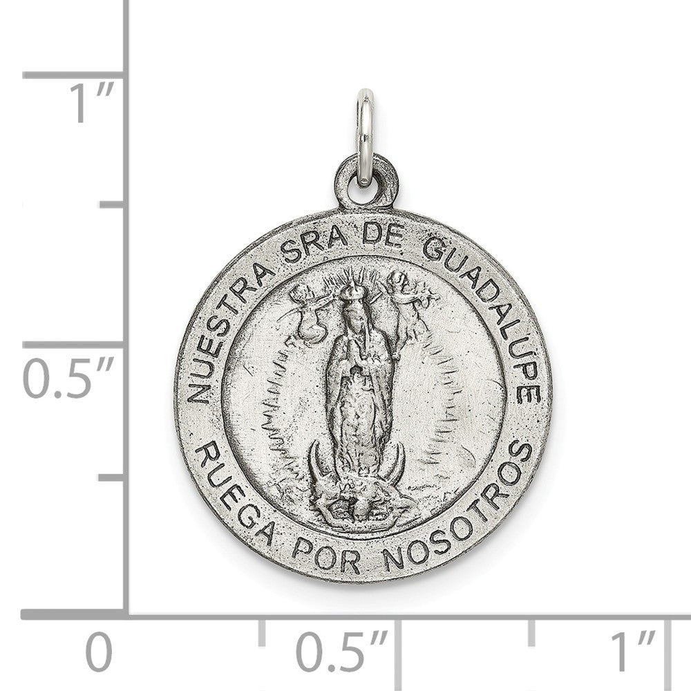 Million Charms 925 Sterling Silver Satin Antiqued Spanish Lady Of Guadalupe Medal Pendant