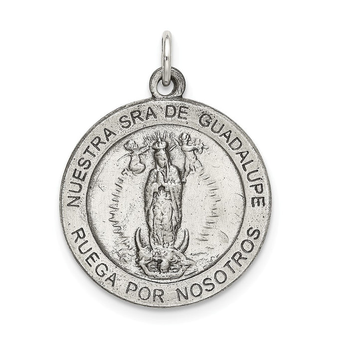 Million Charms 925 Sterling Silver Satin Antiqued Spanish Lady Of Guadalupe Medal Pendant