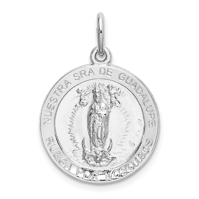 Million Charms 925 Sterling Silver Rhodium-Plated Spanish Lady Of Guadalupe Medal Pendant