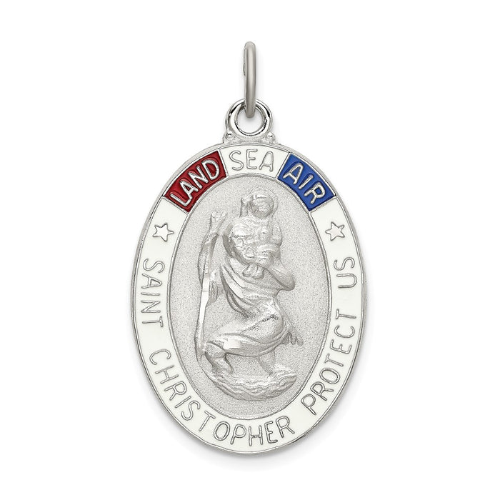 Million Charms 925 Sterling Silver Satin/Polished/Diamond-Cut Enamel St Christopher Medal