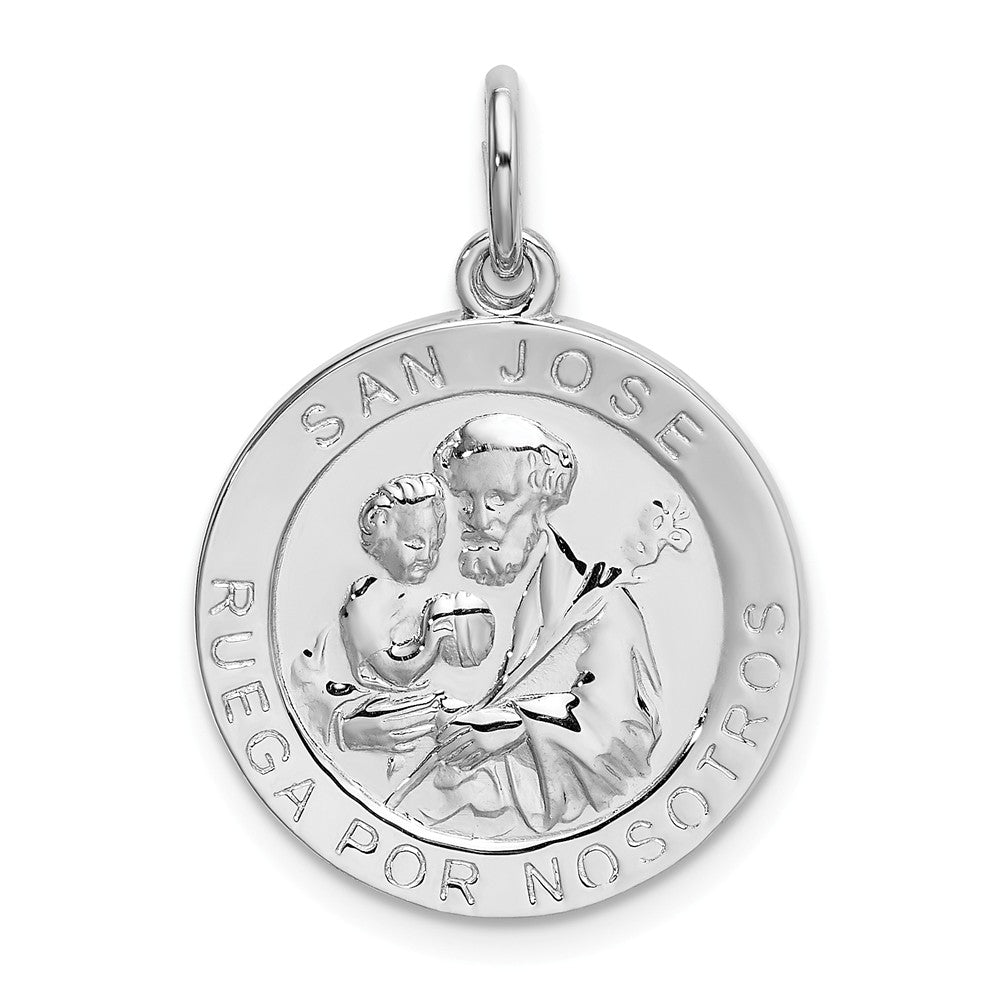 Million Charms 925 Sterling Silver Rhodium-Plated Spanish Religious Saint Joseph Medal Pendant