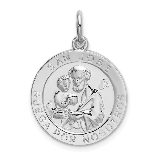 Million Charms 925 Sterling Silver Rhodium-Plated Spanish Religious Saint Joseph Medal Pendant