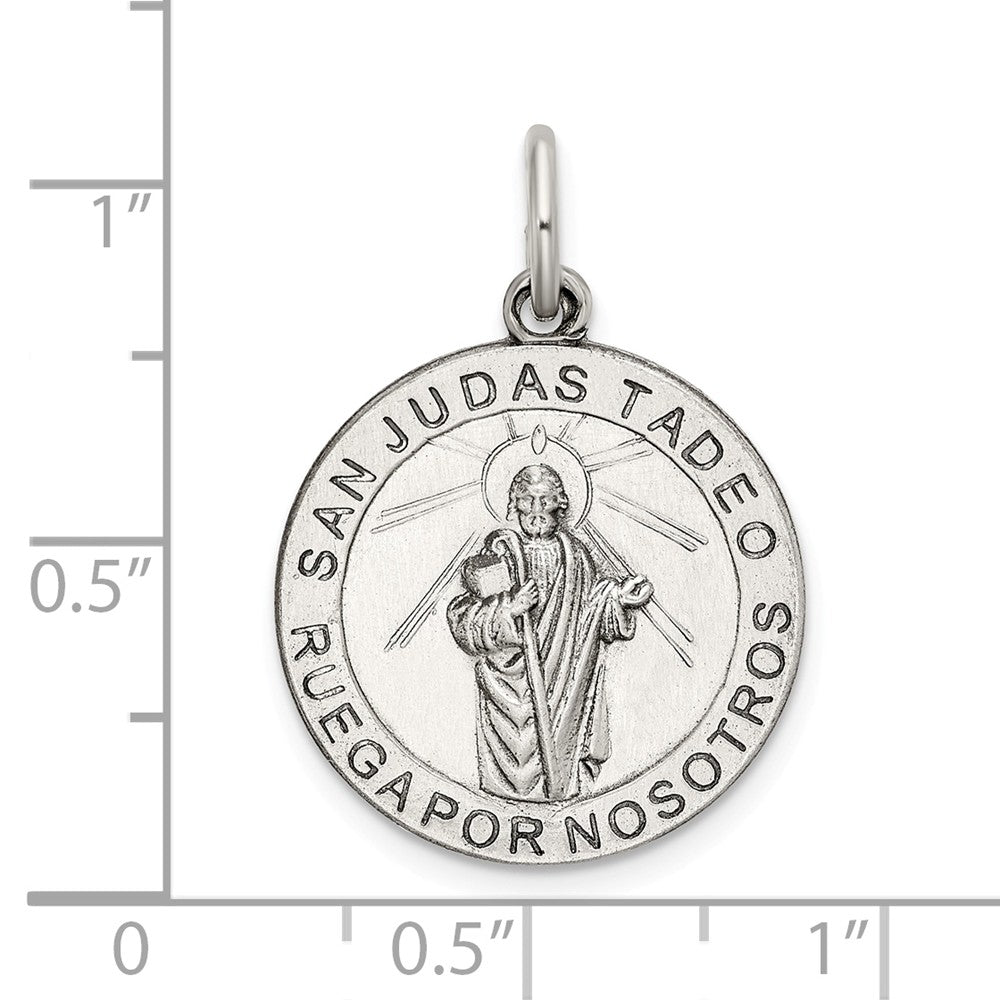 Million Charms 925 Sterling Silver Satin Antiqued Spanish Religious Saint Jude Thaddeus Medal Pendant