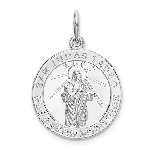 Million Charms 925 Sterling Silver Rhodium-Plated Spanish Religious Saint Jude Thaddeus Medal Pendant