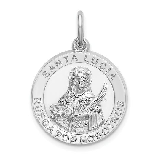 Million Charms 925 Sterling Silver Rhodium-Plated Spanish Religious Saint Lucy Medal Pendant