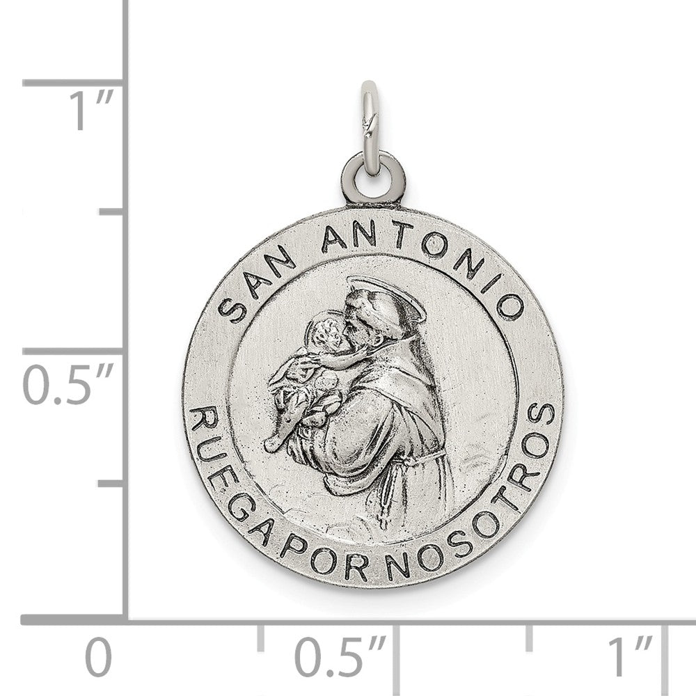 Million Charms 925 Sterling Silver Satin Antiqued Spanish Religious Saint Anthony Medal Pendant