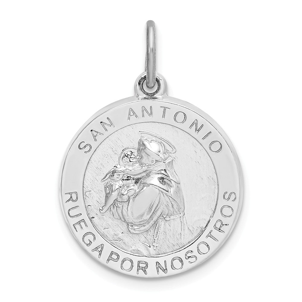Million Charms 925 Sterling Silver Rhodium-Plated Spanish Religious Saint Anthony Medal Pendant