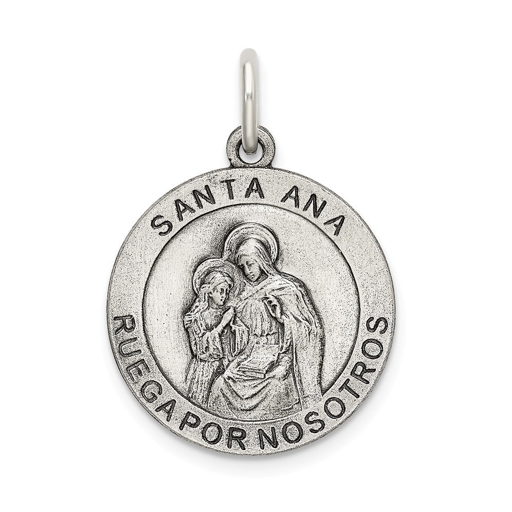 Million Charms 925 Sterling Silver Satin Antiqued Religious Saint Anne Medal Pendant