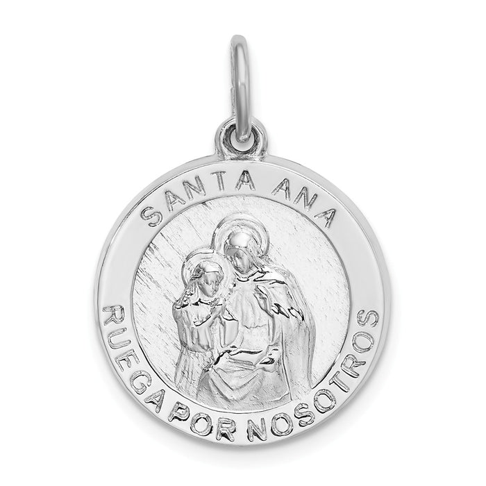 Million Charms 925 Sterling Silver Rhodium-Plated Spanish Religious Saint Anne Medal Pendant