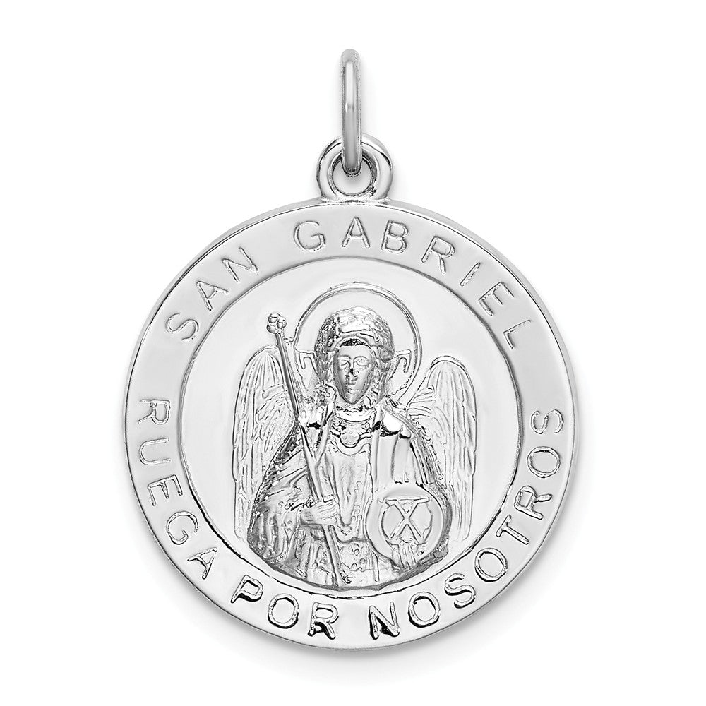 Million Charms 925 Sterling Silver Rhodium-Plated Spanish Religious Saint Gabriel Medal Pendant