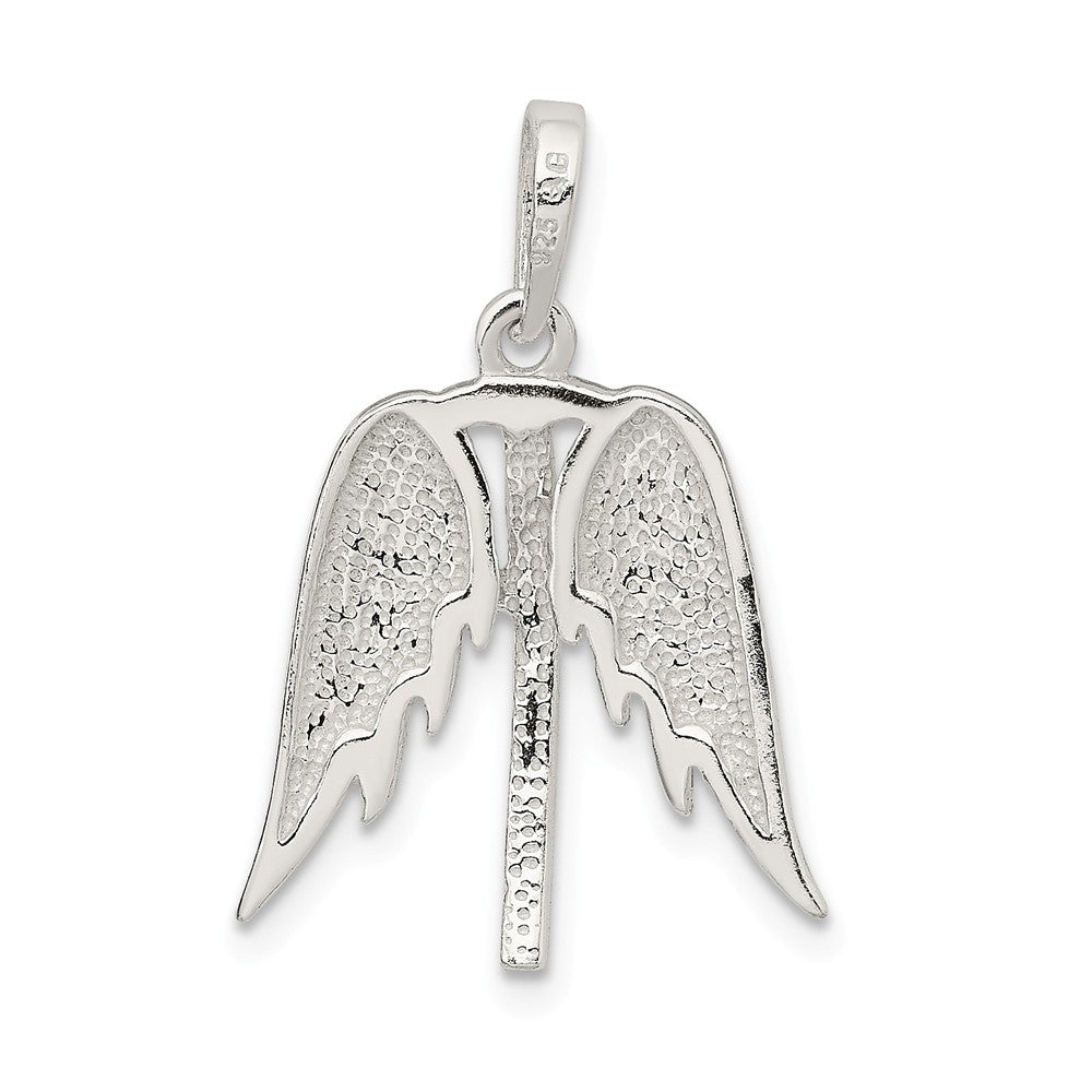 Million Charms 925 Sterling Silver Polished Wings, Relgious Cross Pendant