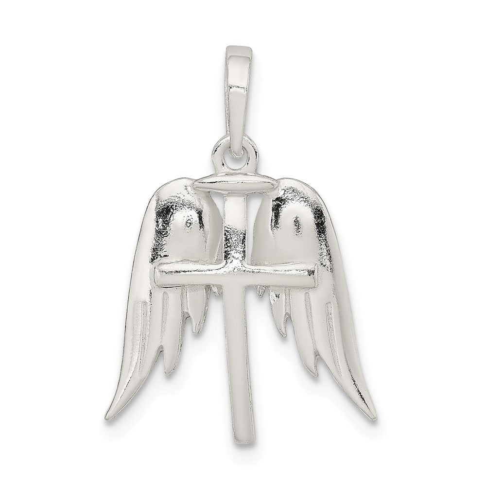 Million Charms 925 Sterling Silver Polished Wings, Relgious Cross Pendant