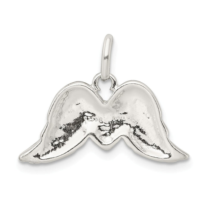 Million Charms 925 Sterling Silver Polished Enamel Glitter Fabric Heart With Wings Pendant