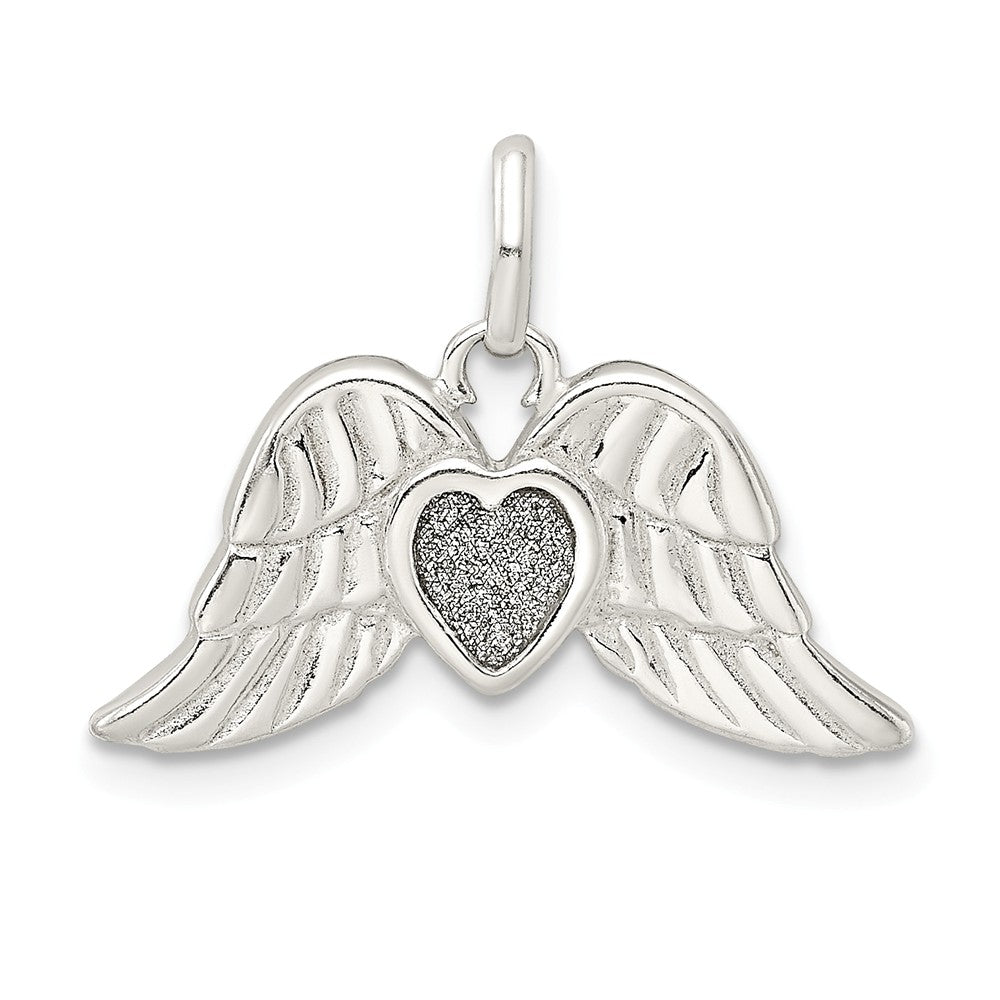 Million Charms 925 Sterling Silver Polished Enamel Glitter Fabric Heart With Wings Pendant