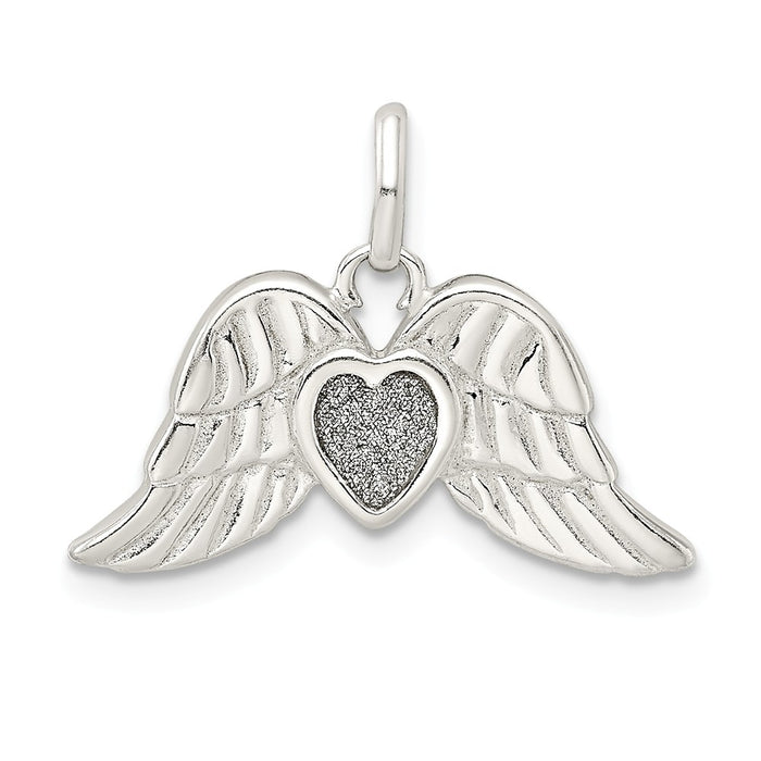 Million Charms 925 Sterling Silver Polished Enamel Glitter Fabric Heart With Wings Pendant