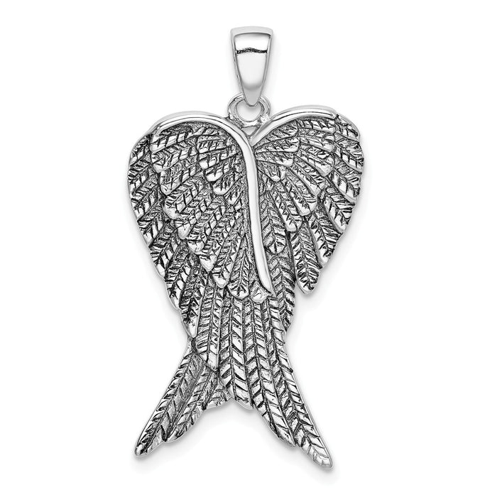 Million Charms 925 Sterling Silver Rhodium-Plated Antiqued Angel Wing Pendant