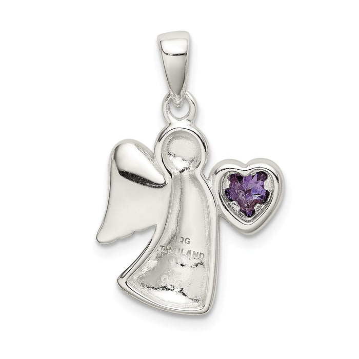 Million Charms 925 Sterling Silver Angel With Purple (Cubic Zirconia) CZ Heart Pendant