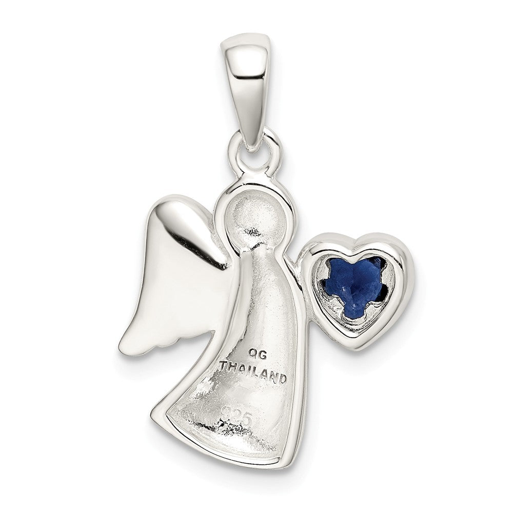 Million Charms 925 Sterling Silver Angel With Dark Blue (Cubic Zirconia) CZ Heart Pendant