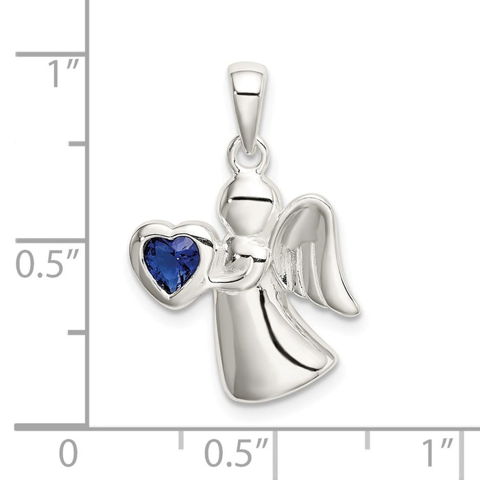 Million Charms 925 Sterling Silver Angel With Dark Blue (Cubic Zirconia) CZ Heart Pendant
