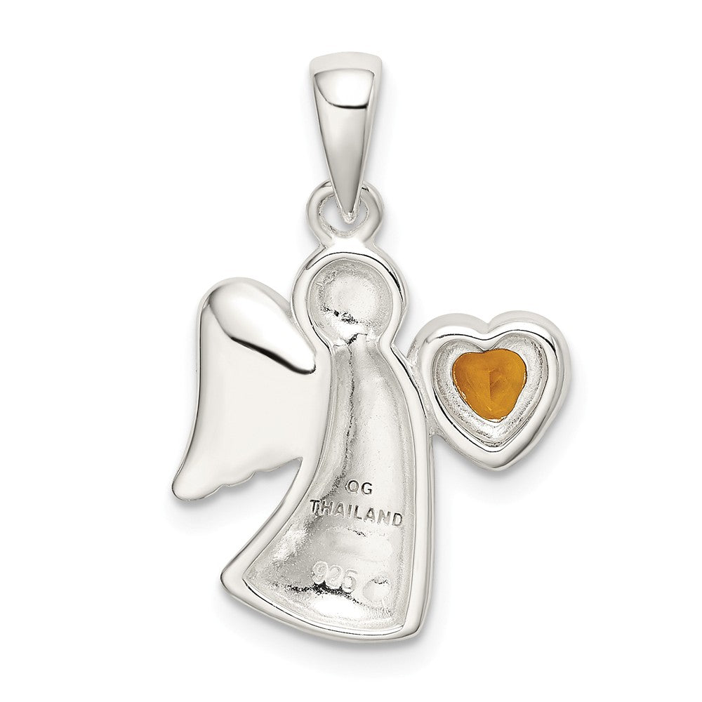 Million Charms 925 Sterling Silver Angel With Yellow (Cubic Zirconia) CZ Heart Pendant