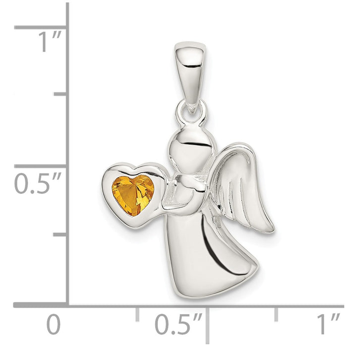 Million Charms 925 Sterling Silver Angel With Yellow (Cubic Zirconia) CZ Heart Pendant