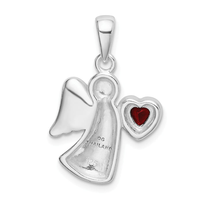 Million Charms 925 Sterling Silver Angel With Red (Cubic Zirconia) CZ Heart Pendant