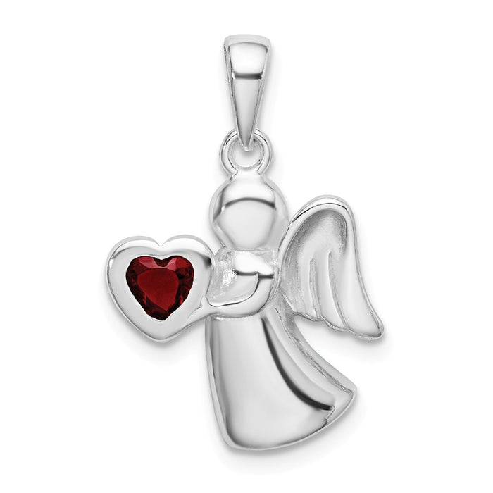 Million Charms 925 Sterling Silver Angel With Red (Cubic Zirconia) CZ Heart Pendant