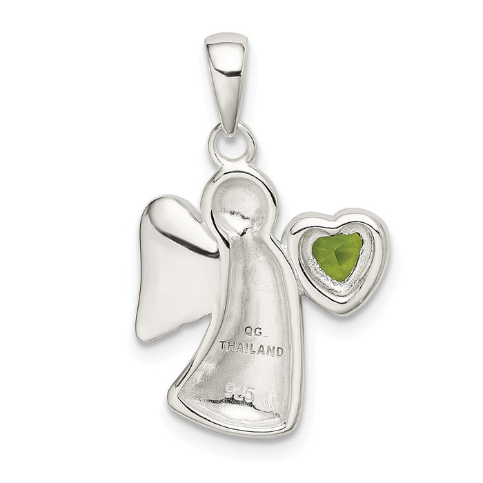 Million Charms 925 Sterling Silver Angel With Light Green (Cubic Zirconia) CZ Heart Pendant