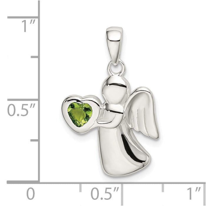 Million Charms 925 Sterling Silver Angel With Light Green (Cubic Zirconia) CZ Heart Pendant