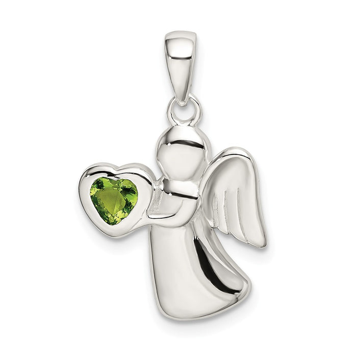 Million Charms 925 Sterling Silver Angel With Light Green (Cubic Zirconia) CZ Heart Pendant